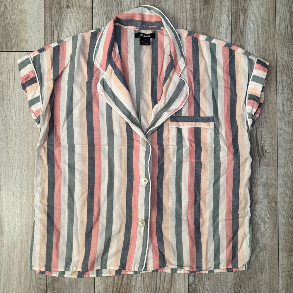 Madewell  Flannel Bedtime Pajama Top in Lonnie Stripe M
